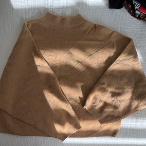 H&M Camel Ribbed Mock Neck Crop Sweater